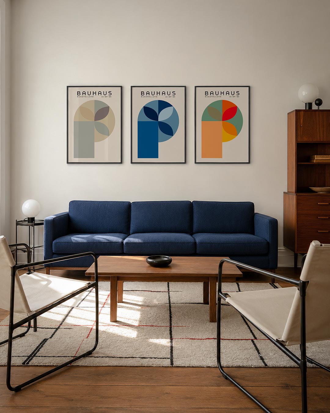 Vormen en vlakken driedelige posterset – deze posterset in drie delen toont een harmonie van zachte kleuren en geometrische