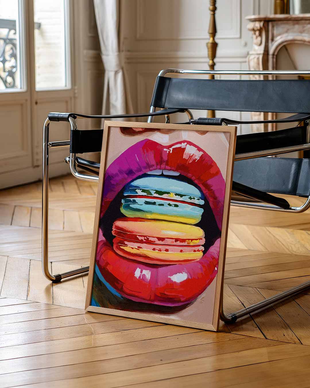 Kleurrijke Macaron Lippen – zomerse wandkunst als portret poster