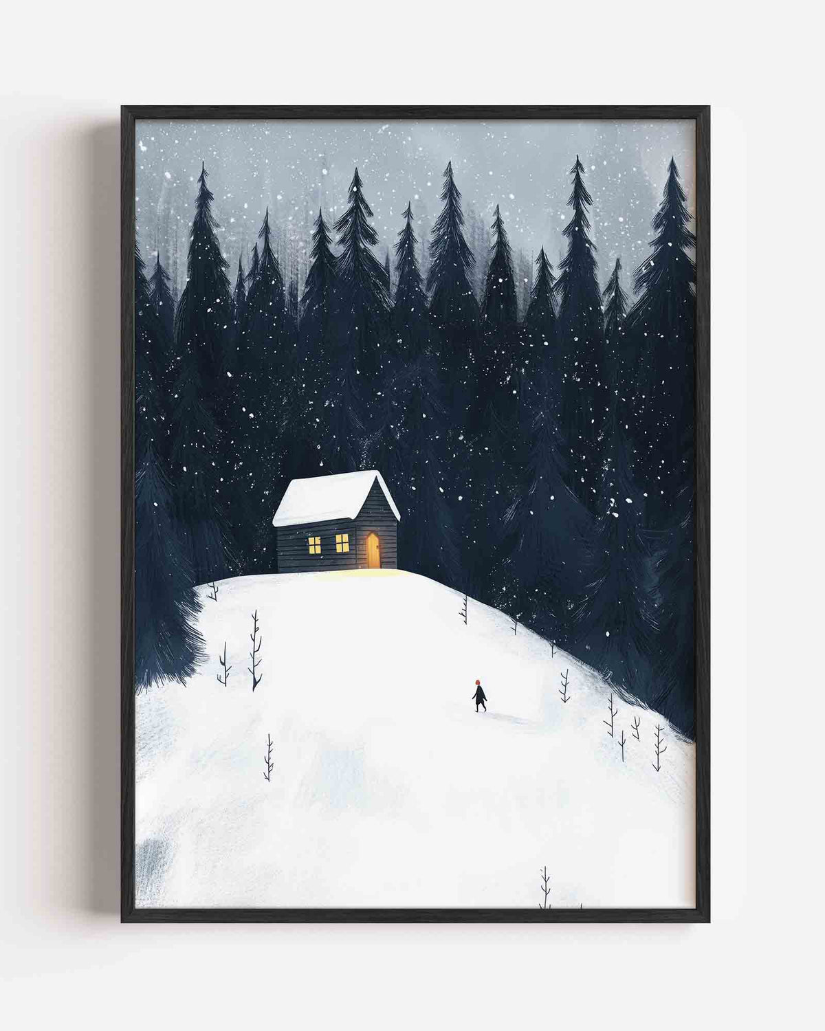 Besneeuwd bos met huis – kids portret poster als wanddecoratie