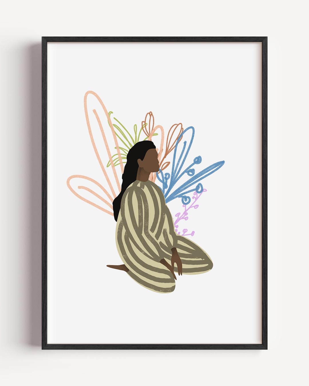 Dromerige Botanische Vrouw – lijntekening portret poster als wanddecoratie