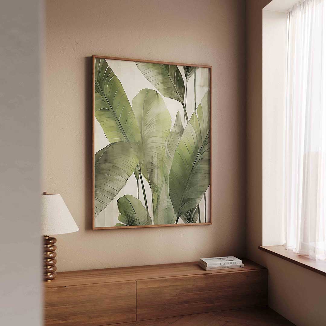 Grote groene bladeren – tropische wandkunst als portret poster