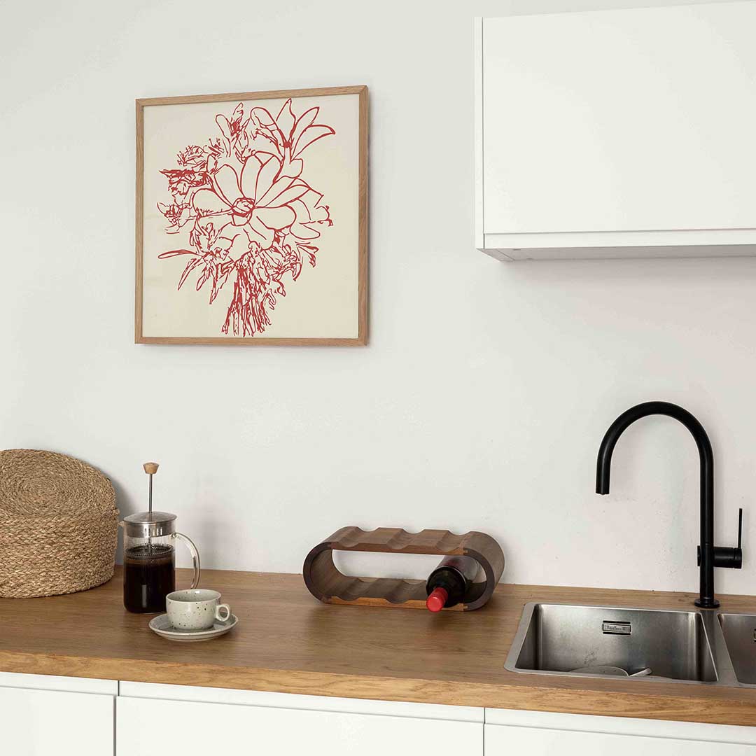 Bloemen in lijntekening – keukenposter in vierkant formaat