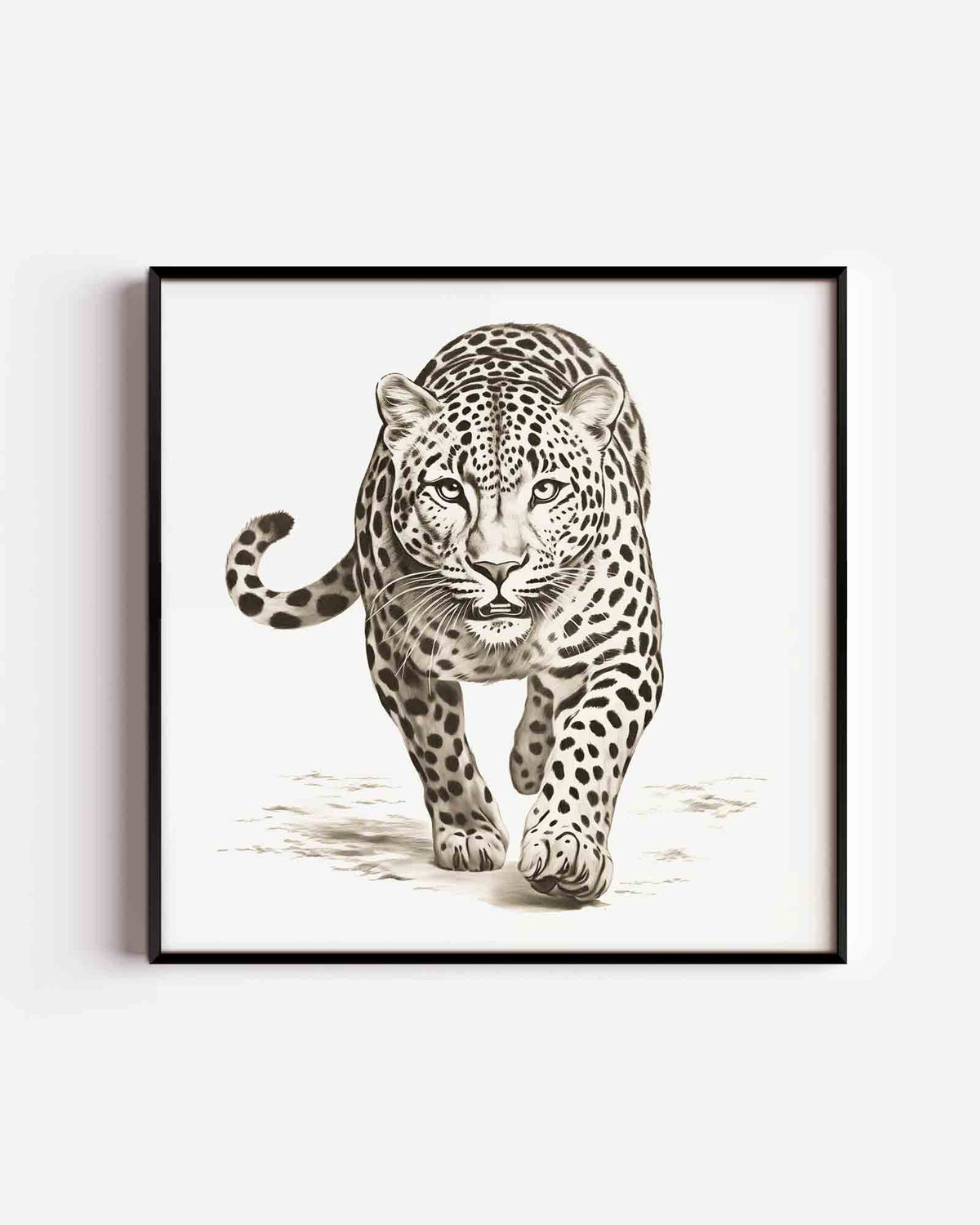 Luipaard in beweging – vierkante dierenposter als wanddecoratie