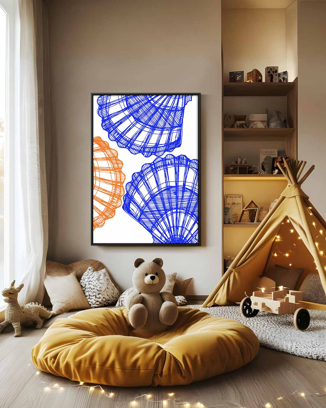 Zomerse Schelppatronen – dibond wanddecoratie in staand formaat