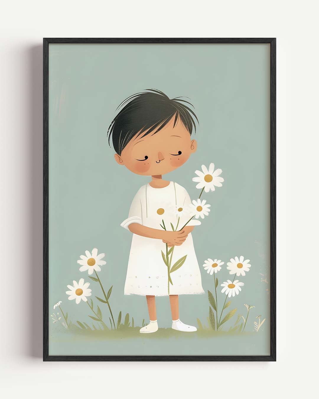 Dromerige Bloemenillustratie Kinderkamer – kids portret poster als wanddecoratie