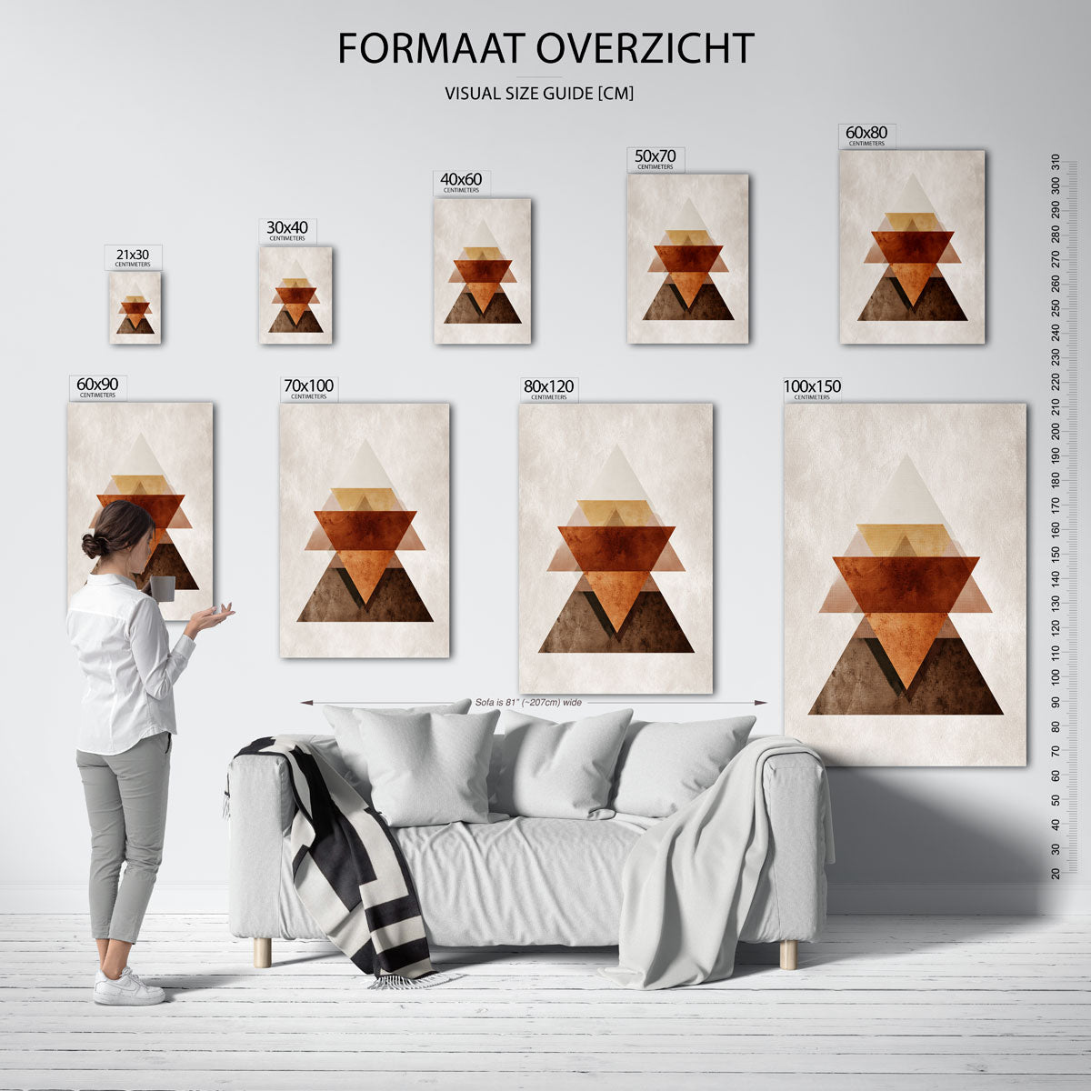Geometrische driehoeken – staande muurposter met abstracte vormen