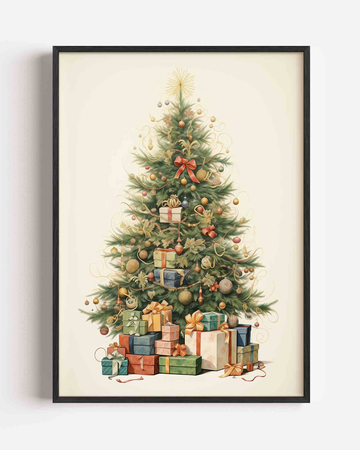 Kerstboom met cadeaus – kerst portret poster als wanddecoratie