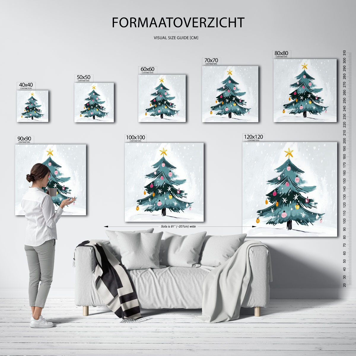 Kerstboom met versiering – vierkante muurposter voor de kinderkamer