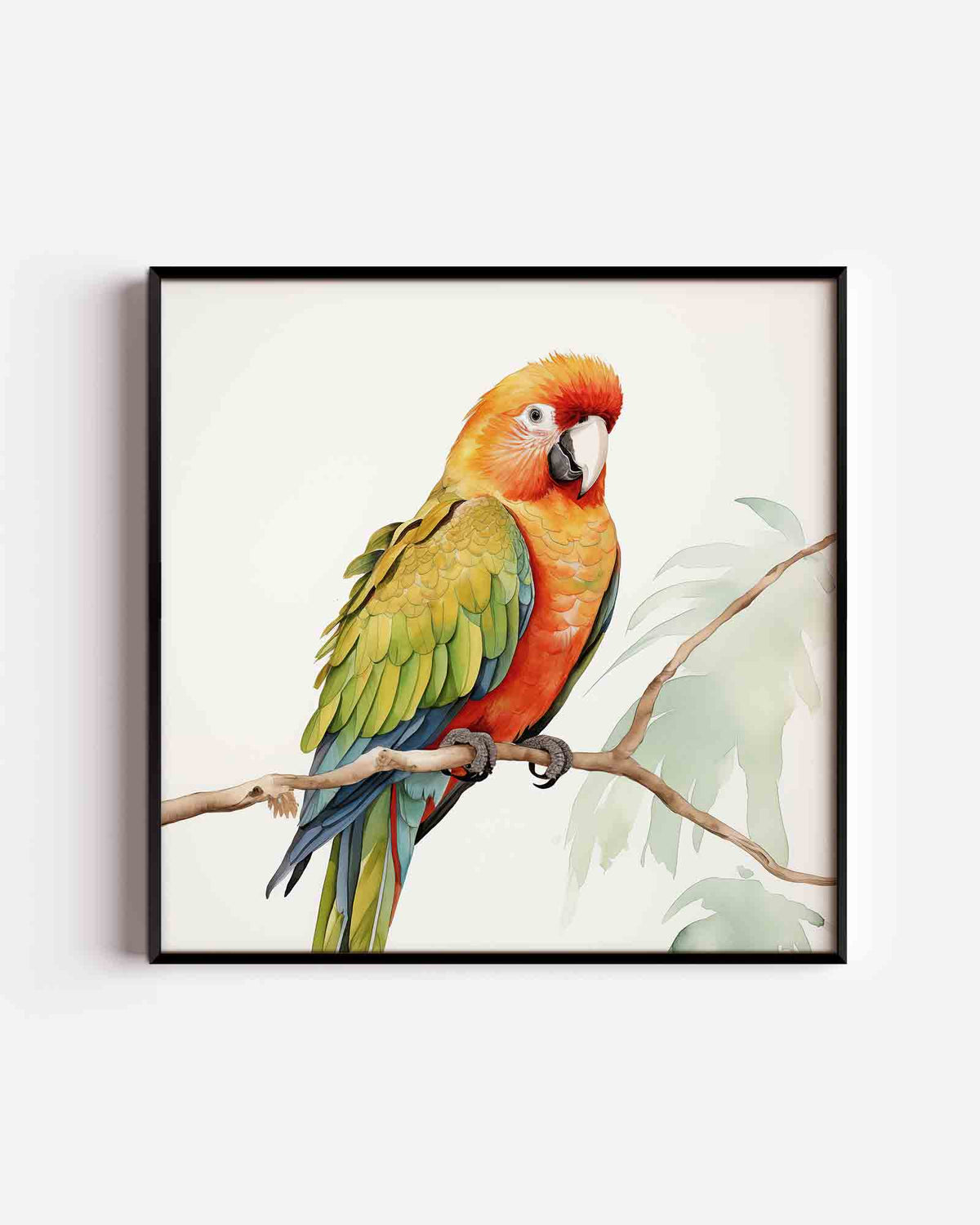 Papegaai op tak – jungle vierkante poster als wanddecoratie