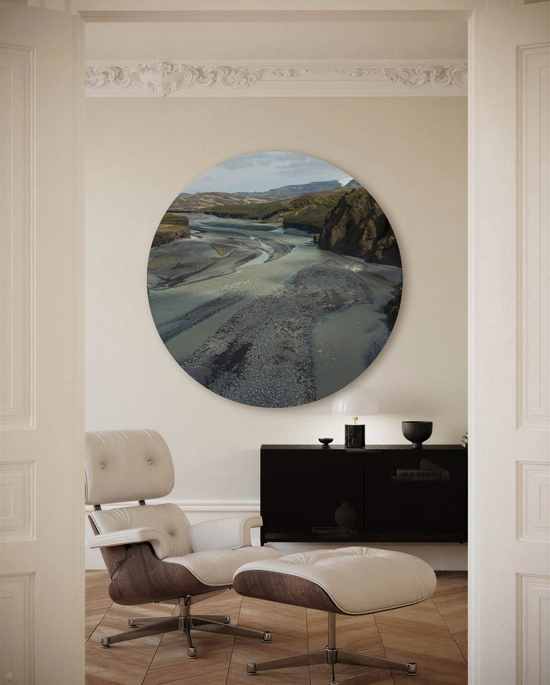 Rivierlandschap – fotografische muurcirkel voor aan de muur