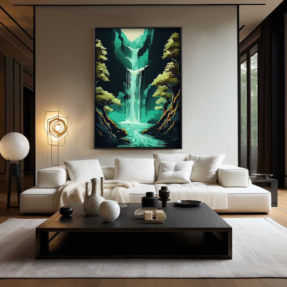 Magische Waterval – kunstwerk met zwarte baklijst