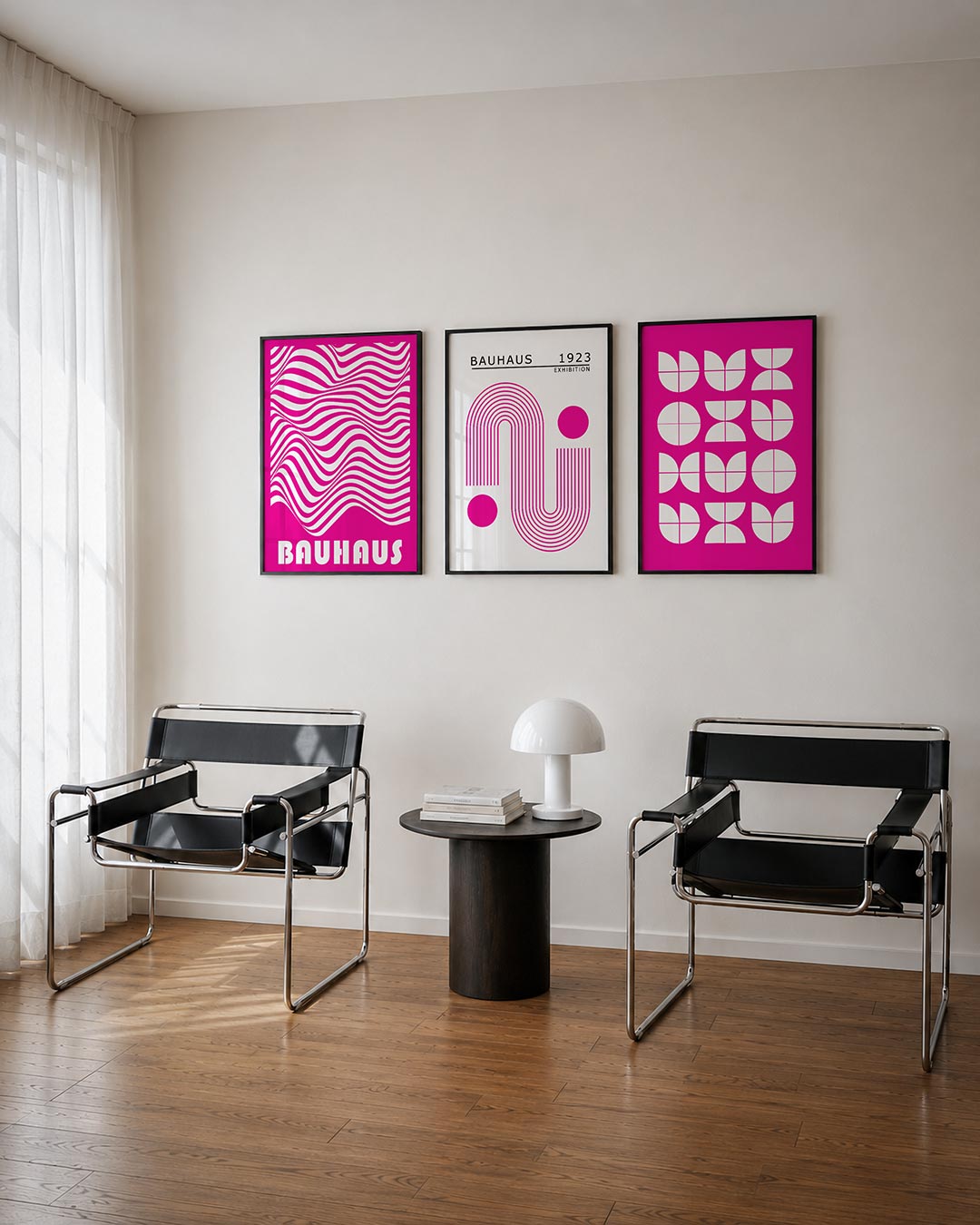 Golvend lijnenspel posterset – tweede productweergave – deze posterset in drie delen toont vloeiende, golvende