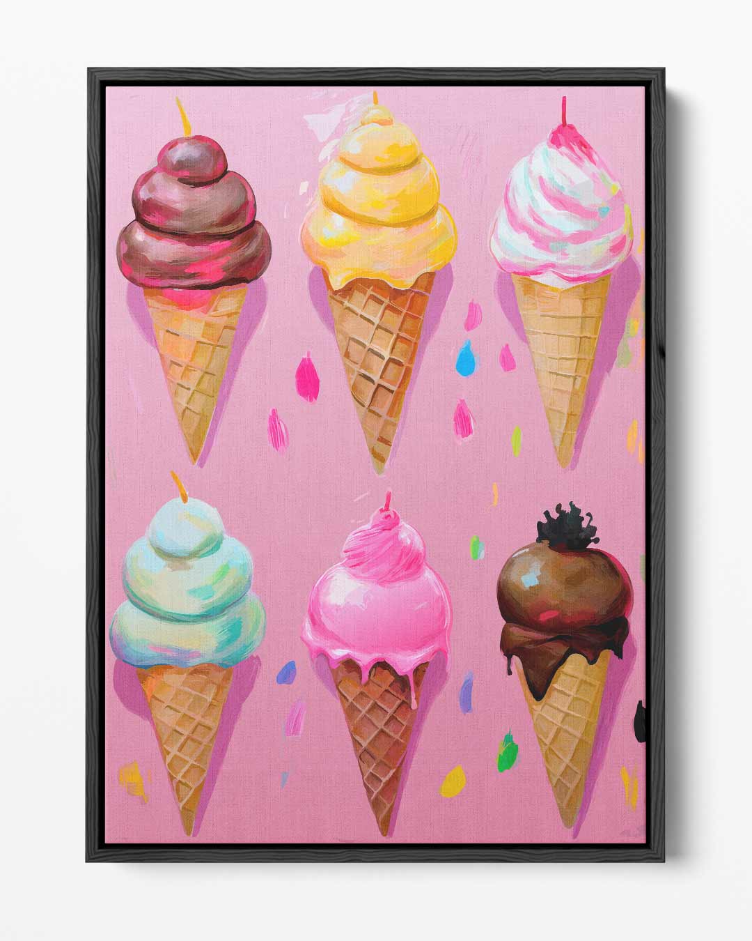 Kleurrijke IJsjes op Roze Achtergrond – portret kunstwerk als wanddecoratie