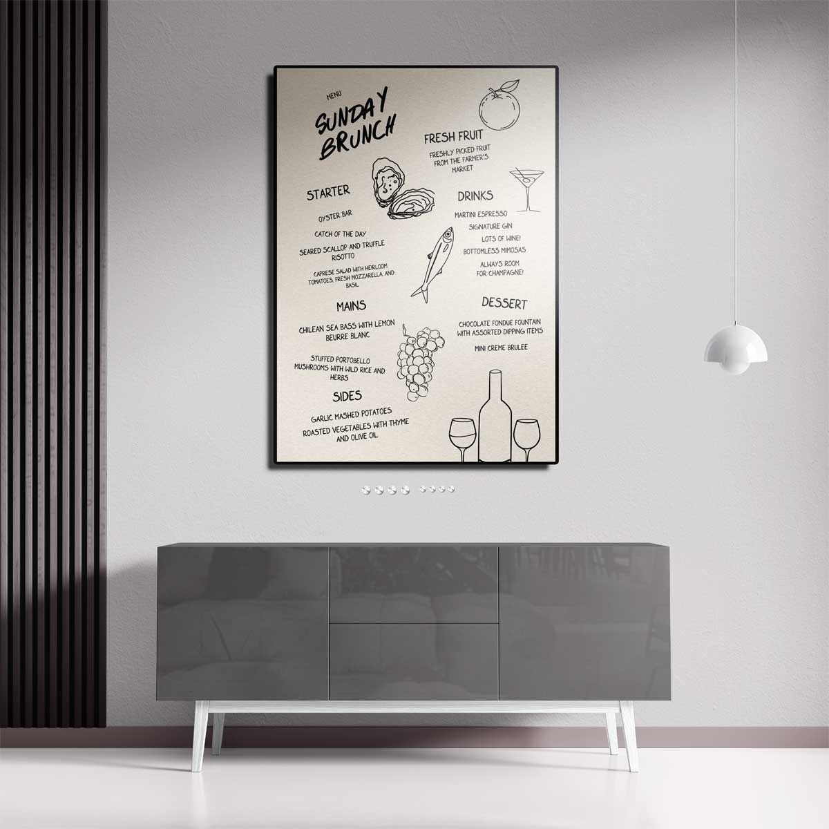 Zonnige Zondag Brunch Illustratie – staande wandkunst voor woonkamer of interieur