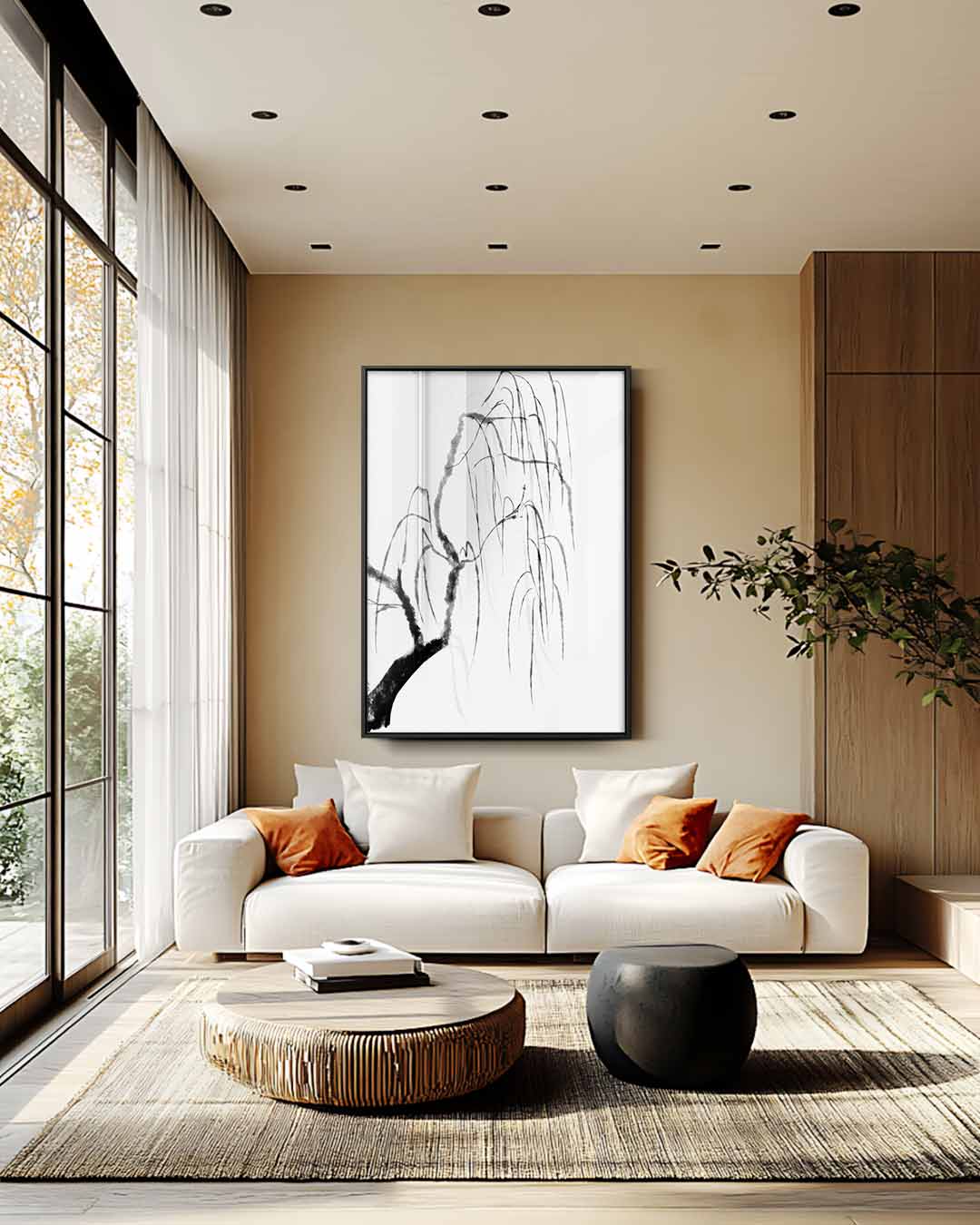 Subtiele Zen Bomen – plexiglas wanddecoratie in portret formaat