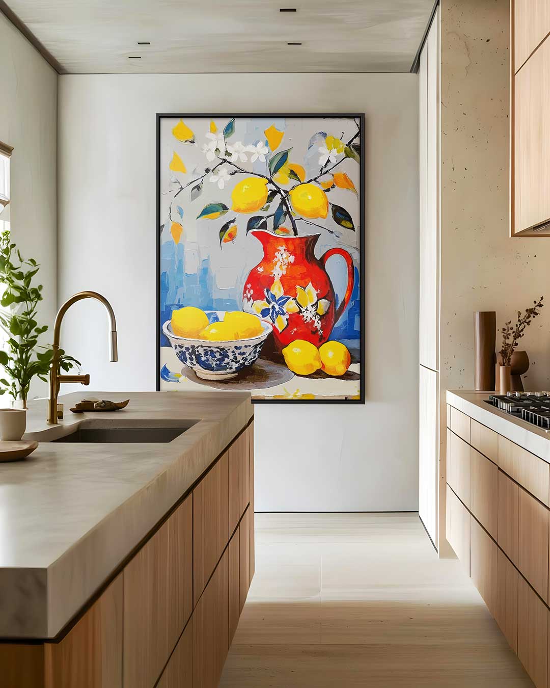 Citroenen in een Vrolijke Karaf – staand kunstwerk voor modern interieur