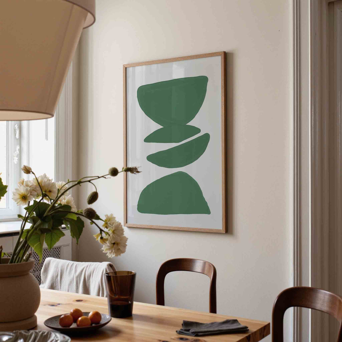 Groene vormen – eigentijdse illustratie poster in staand formaat