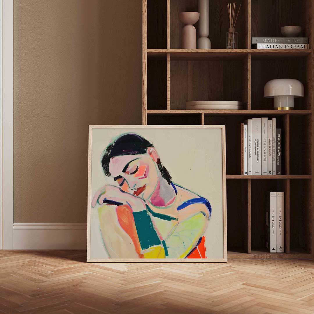 Dromende vrouw – vierkante design wanddecoratie van WallArtistic
