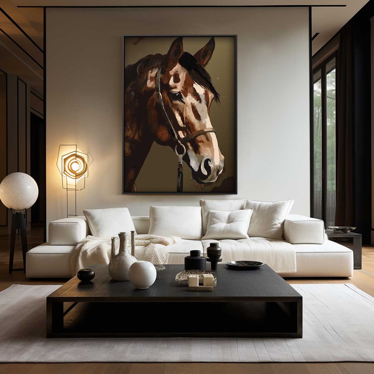 Elegante Paardenblik – kunstwerk met zwarte baklijst