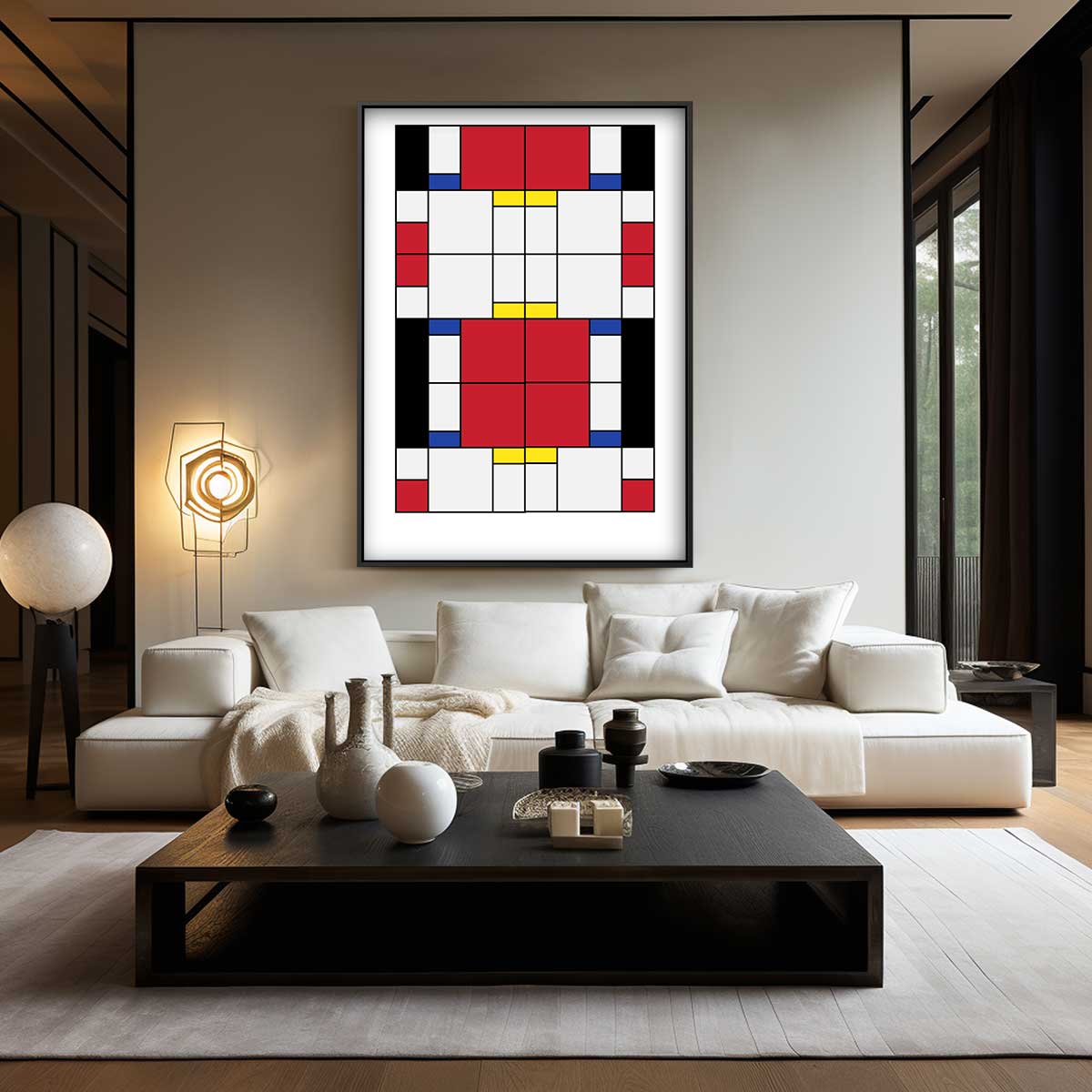 Mondriaanse Mozaïek – kunstwerk met zwarte baklijst