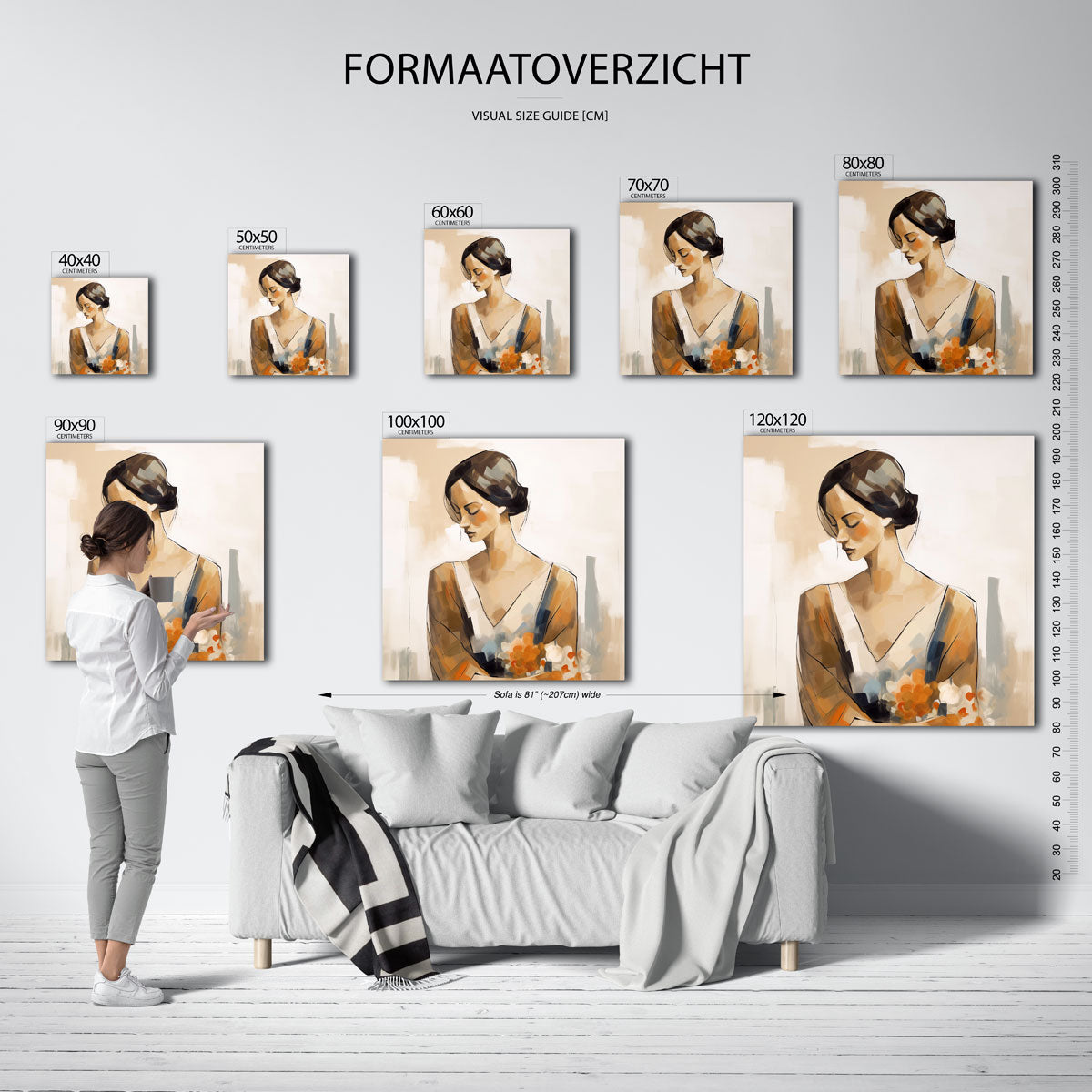 Vrouw met bloemen – vierkante muurposter met vrouwelijk portret