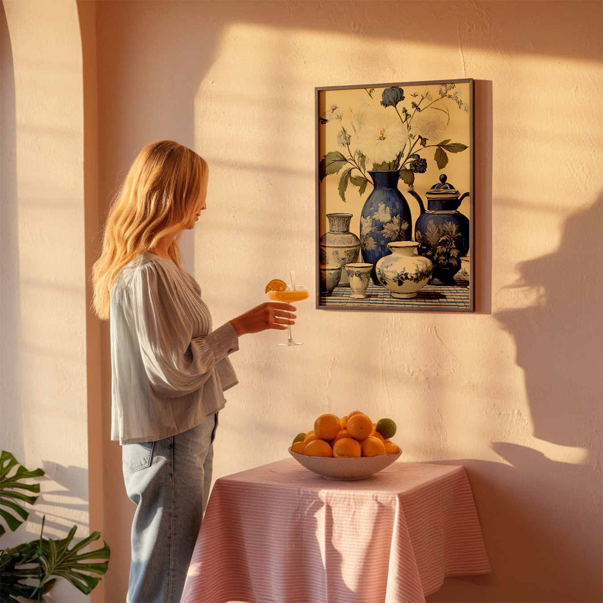 Tijdloze Bloemenpracht in Blauw – keuken poster als sfeervolle staande wanddecoratie