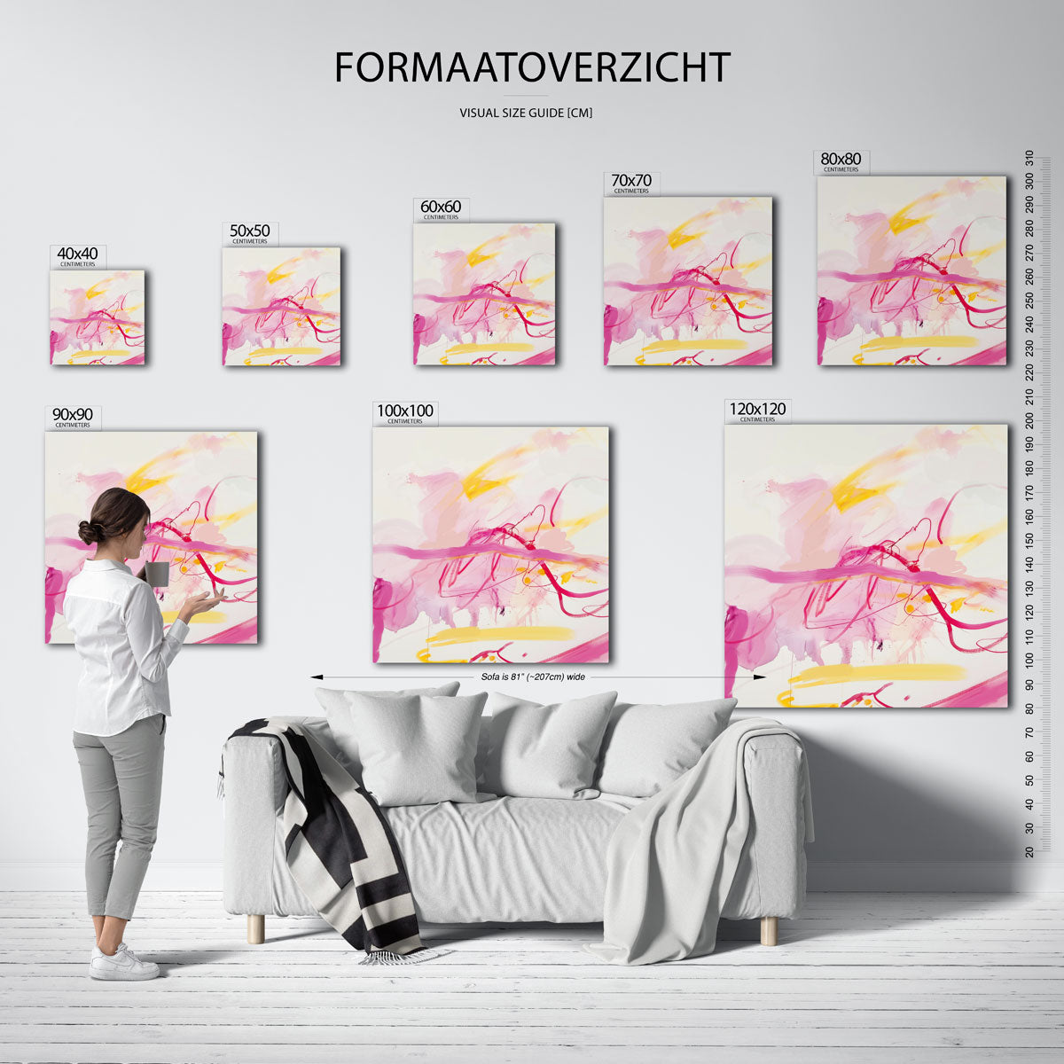 Abstracte roze en gele – vierkante muurposter met kleurrijke vormen