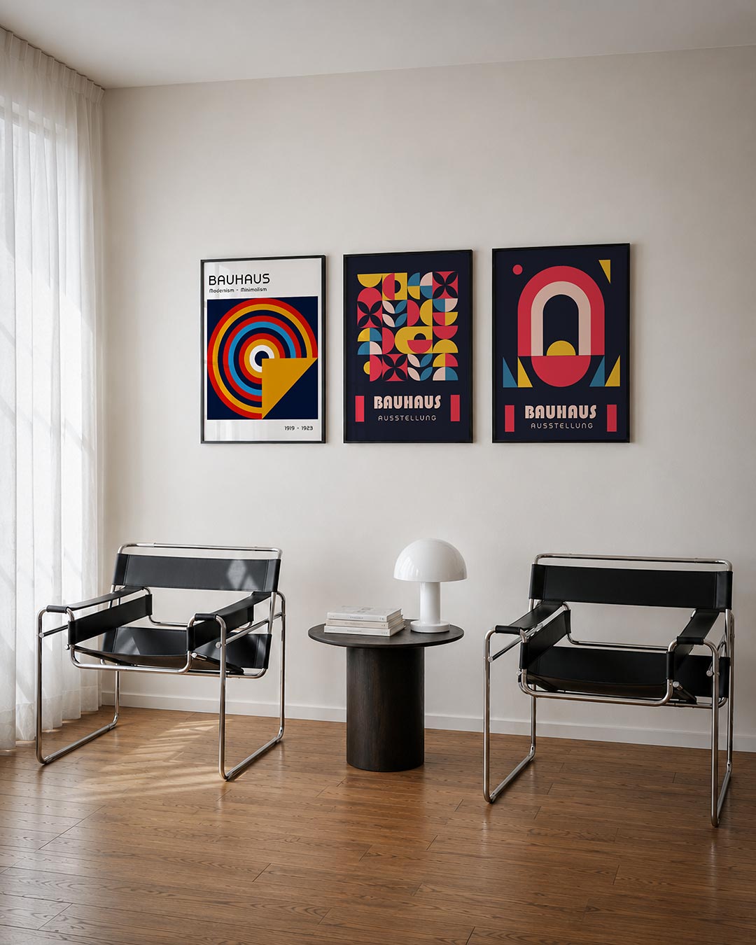 Cirkel en hoek posterset – derde productweergave – deze posterset in drie delen toont een spel van kleurrijke cirkels en een