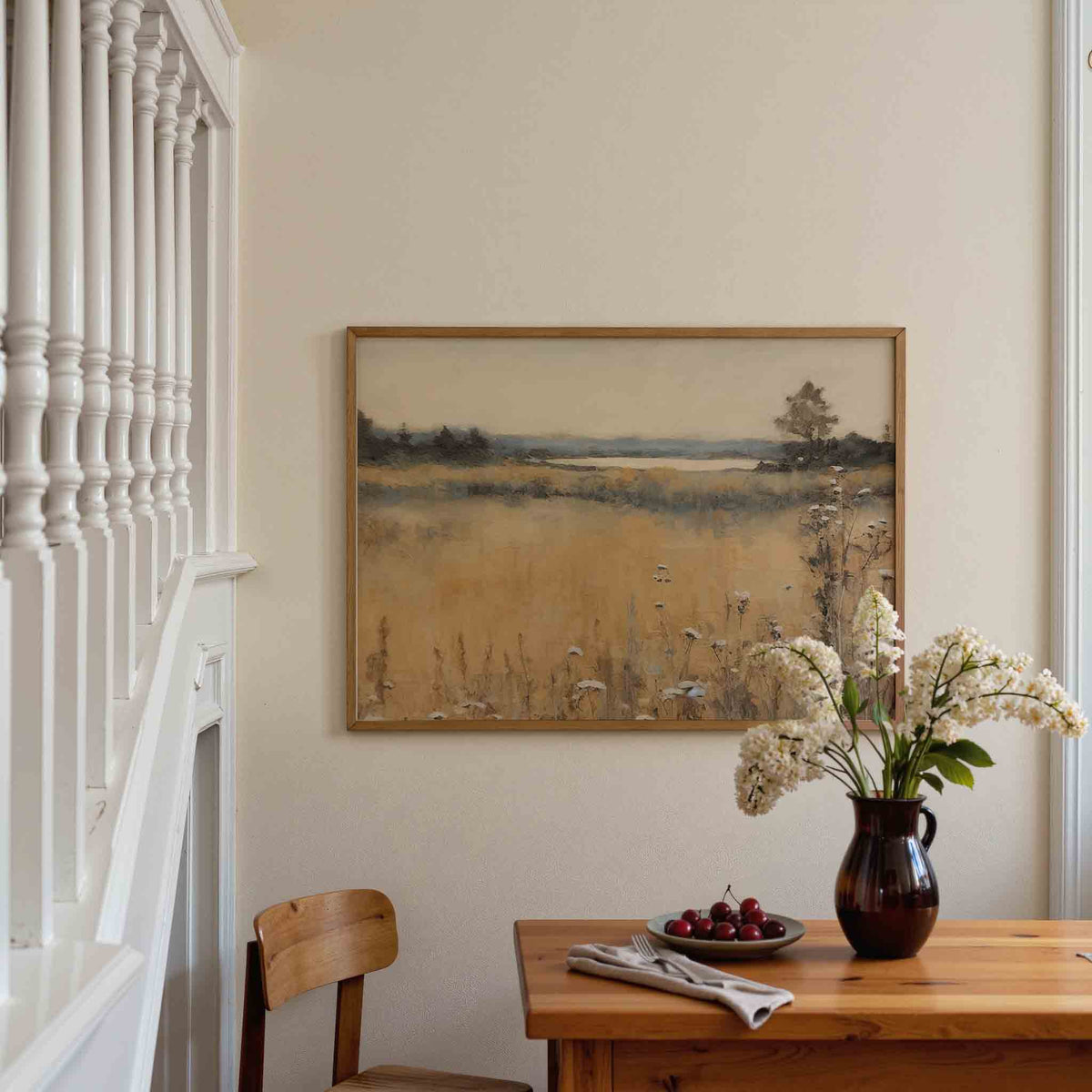 Landschap met bloemen – liggende illustratie poster als wanddecoratie