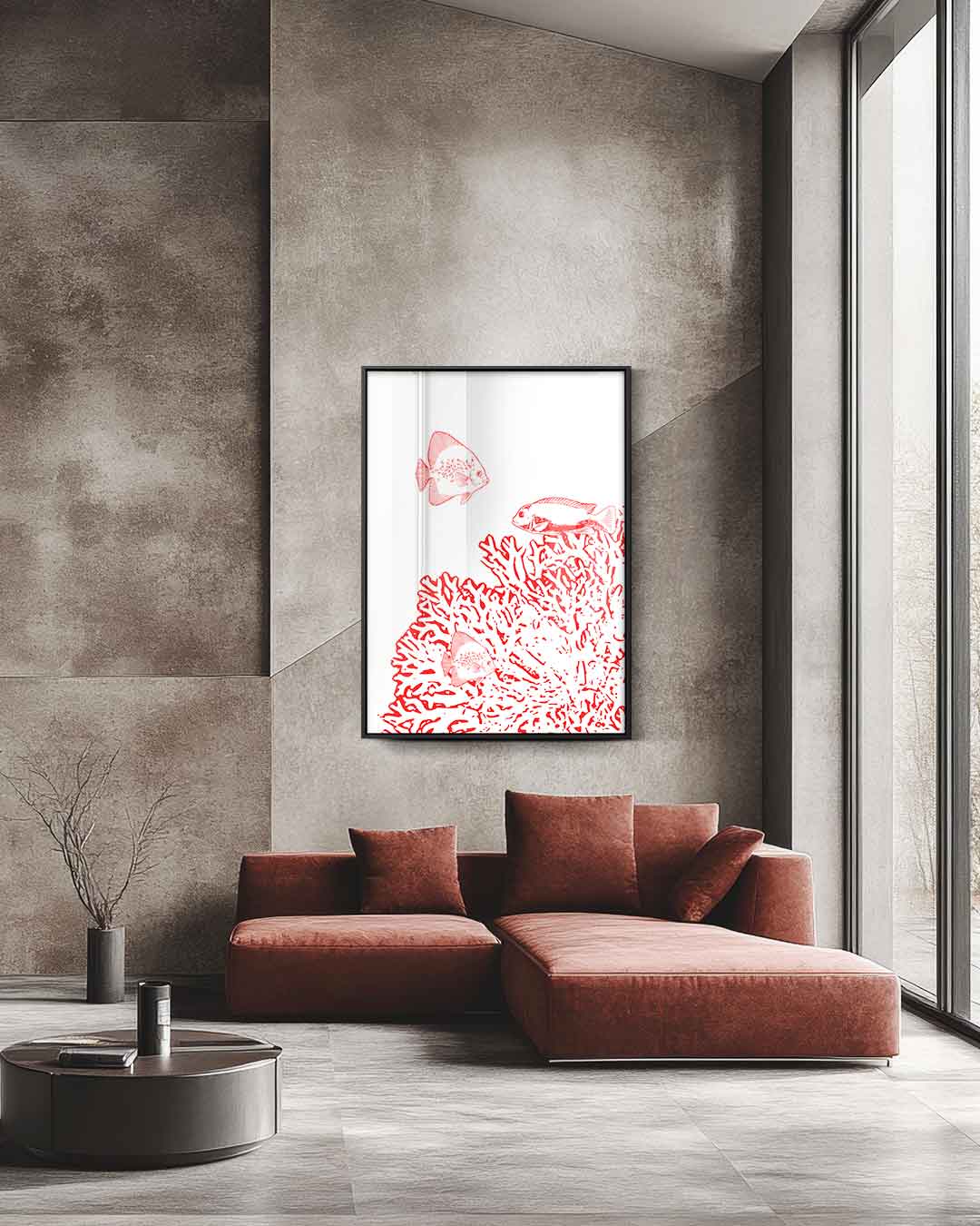 Onderwateravontuur in Rood – staande wandkunst voor woonkamer of interieur