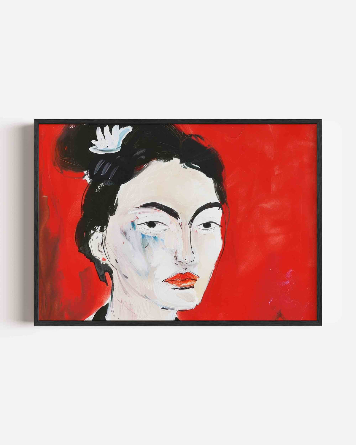 Portret met rode achtergrond – moderne landscape poster als wanddecoratie