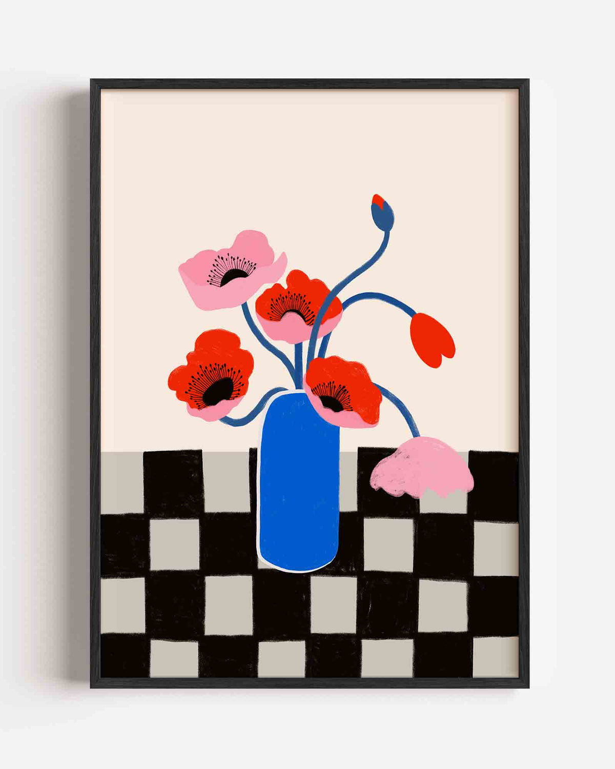 Bloemen in blauwe vaas – Slow Living portret poster als wanddecoratie