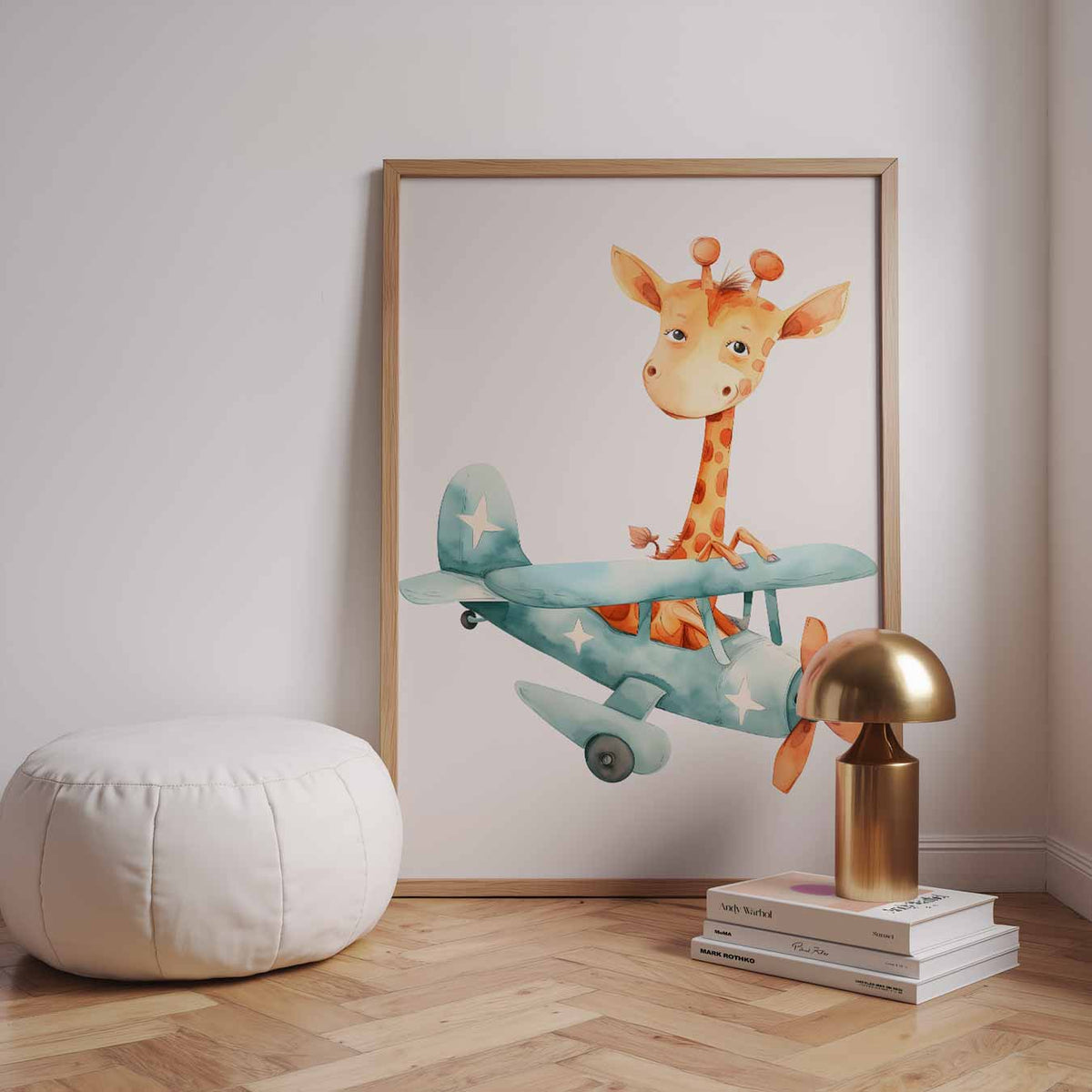 Dromerige Giraf Vlucht – speelse wandkunst als portret kinderposter