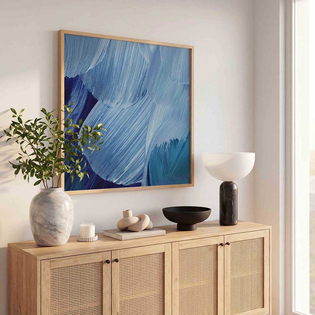 Blauwe penseelstreken – schilderkunst als moderne vierkante poster