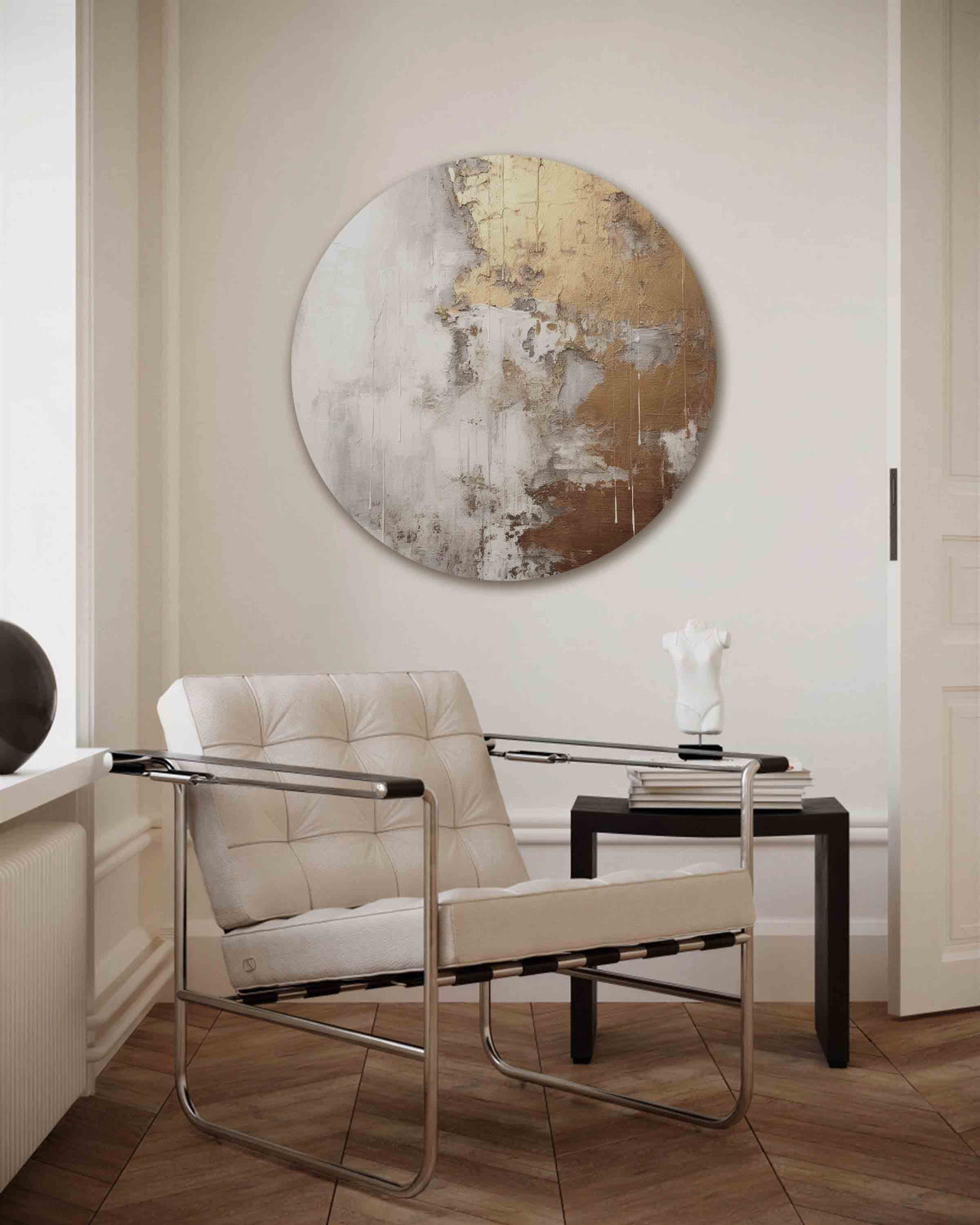 Goud en beige textuur – kleurrijke illustratie muurcirkel als wanddecoratie