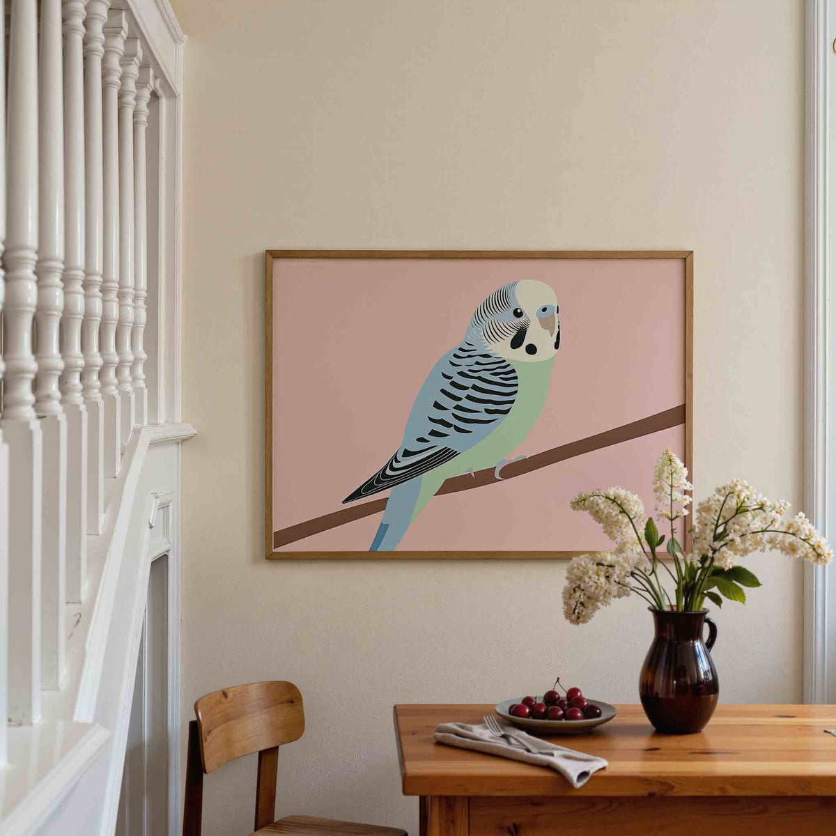 Parkiet op tak – dieren poster in liggend formaat