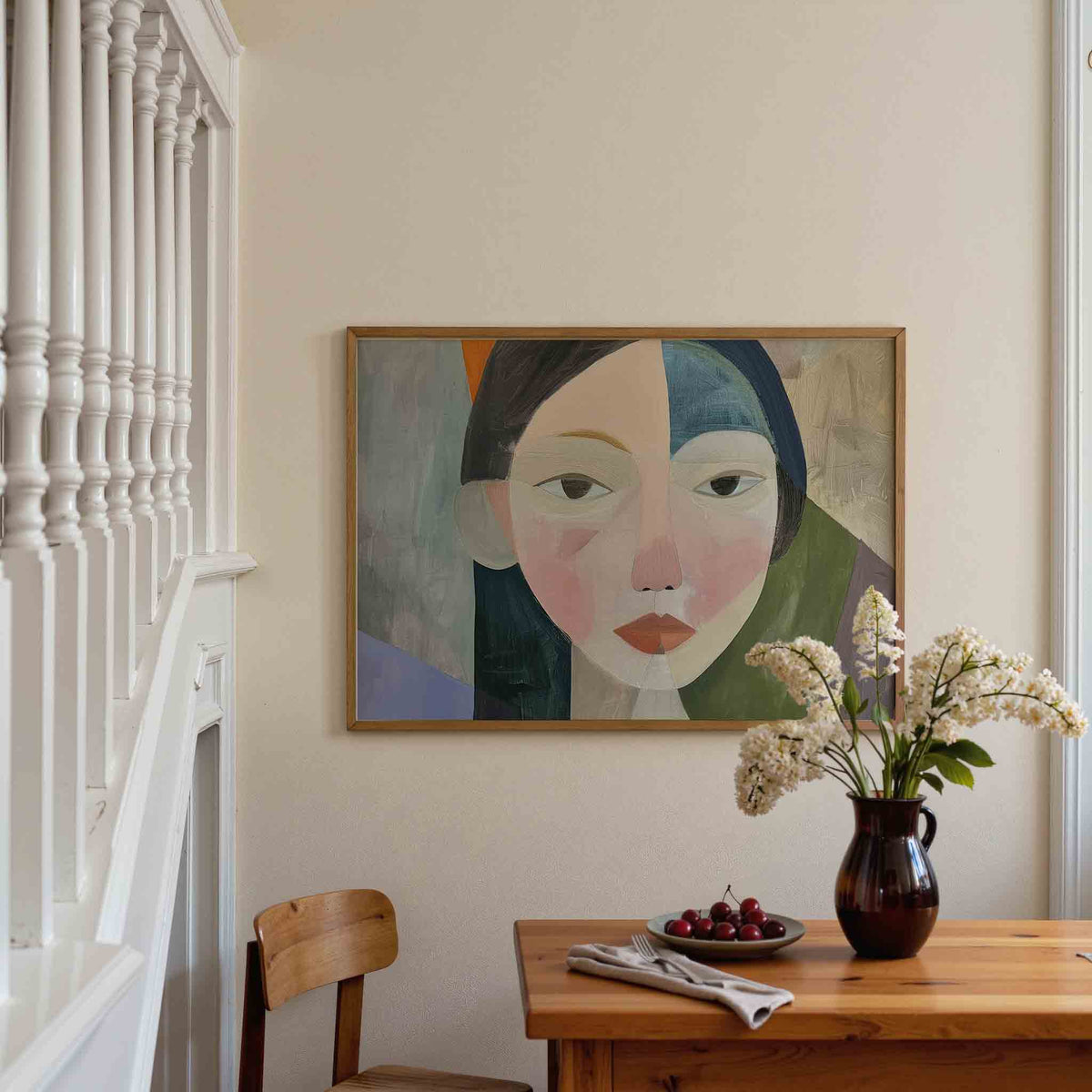 Portret met geometrische vormen – liggende illustratie poster als wanddecoratie