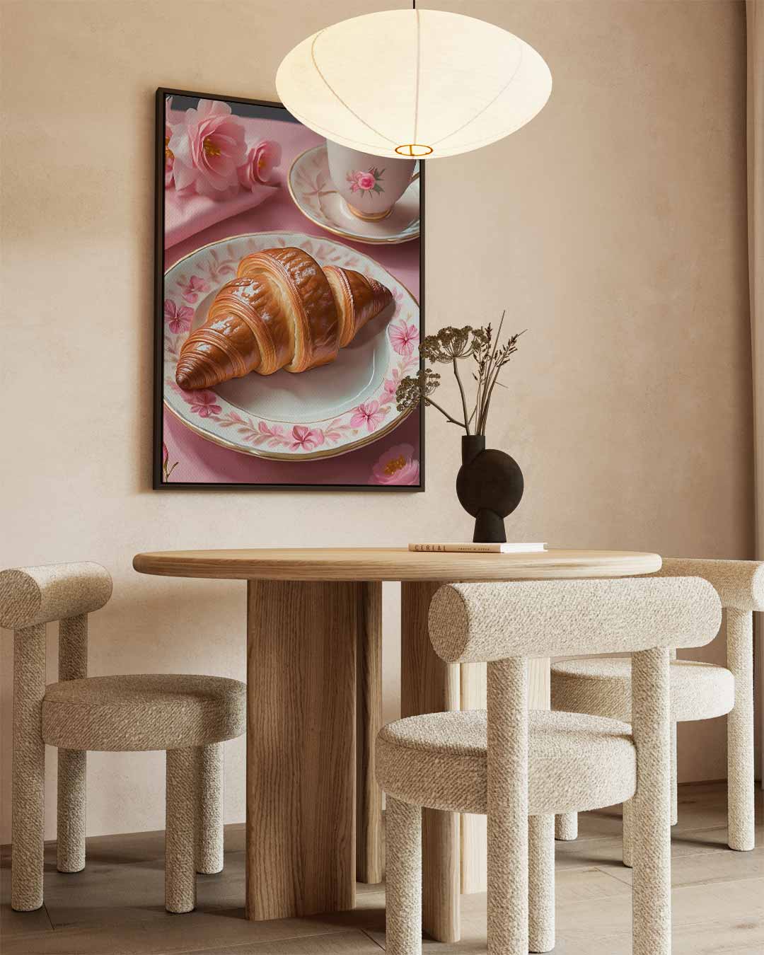 Roze ontbijtgenot – canvas wanddecoratie in portret formaat