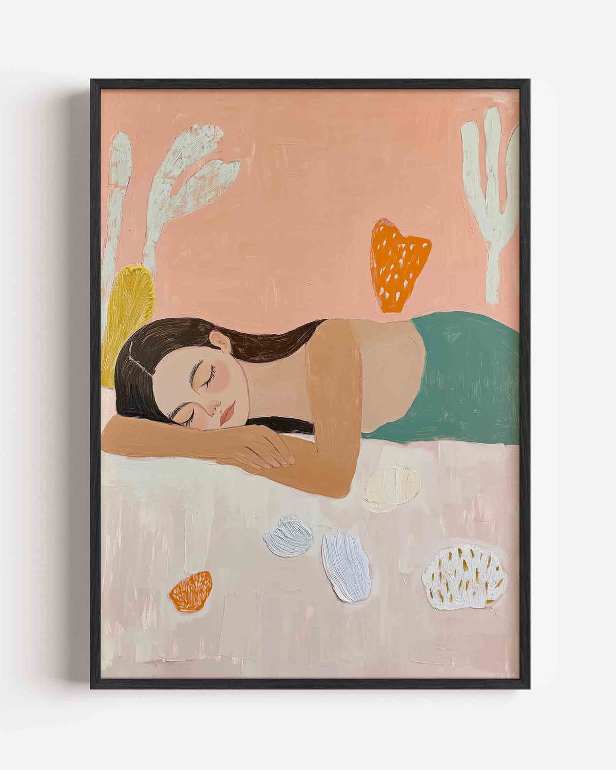 Slapende vrouw met abstracte vormen – jungle portret poster als wanddecoratie