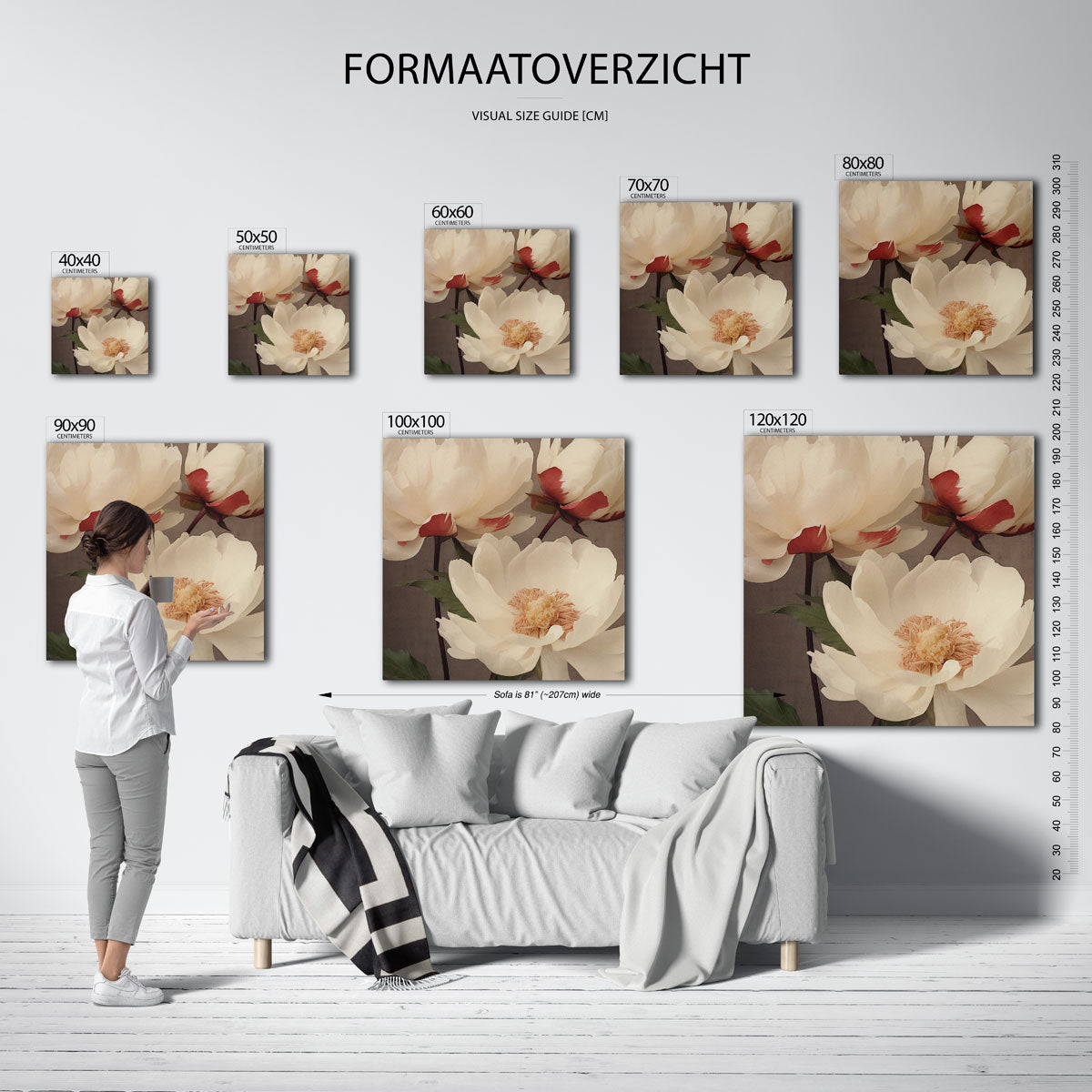 Witte bloemen – vierkante muurposter met vintage uitstraling