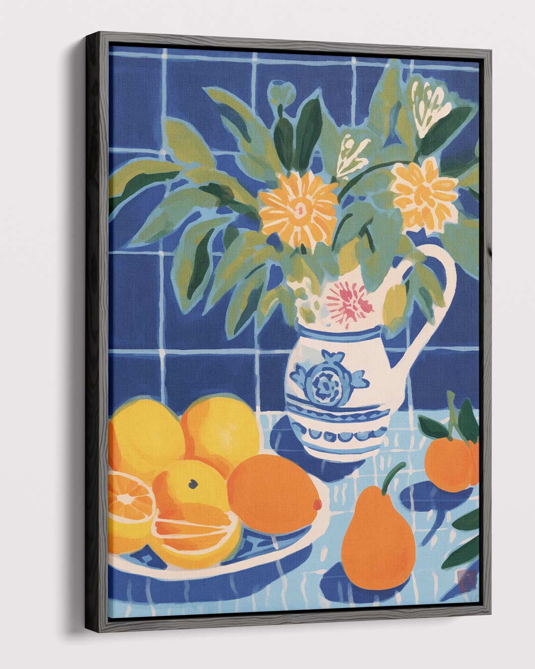Zomerfruit in Blauwe Keuken – canvas wanddecoratie in portret formaat