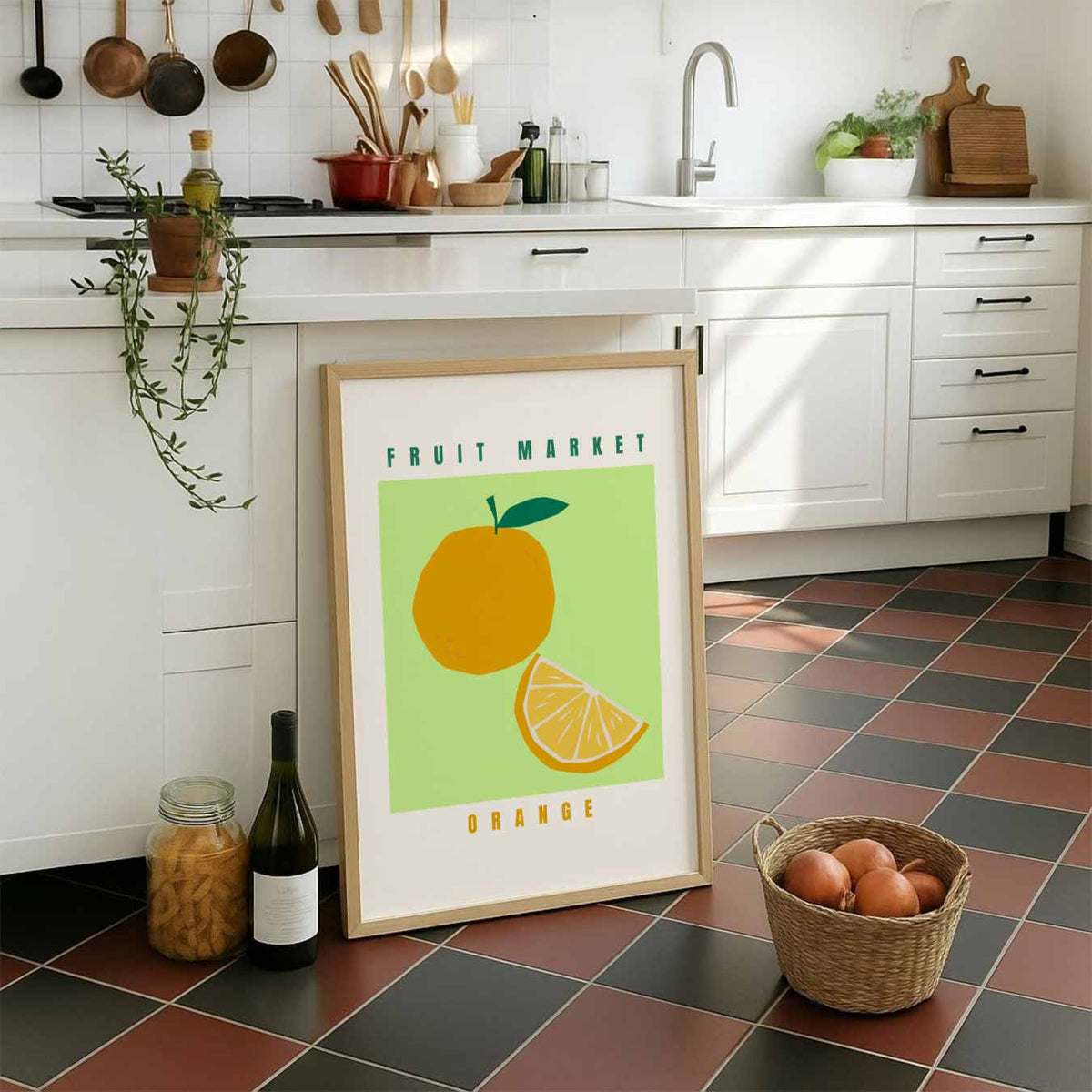 Zonnige Fruitmarkt – staande muurposter voor keuken of eethoek