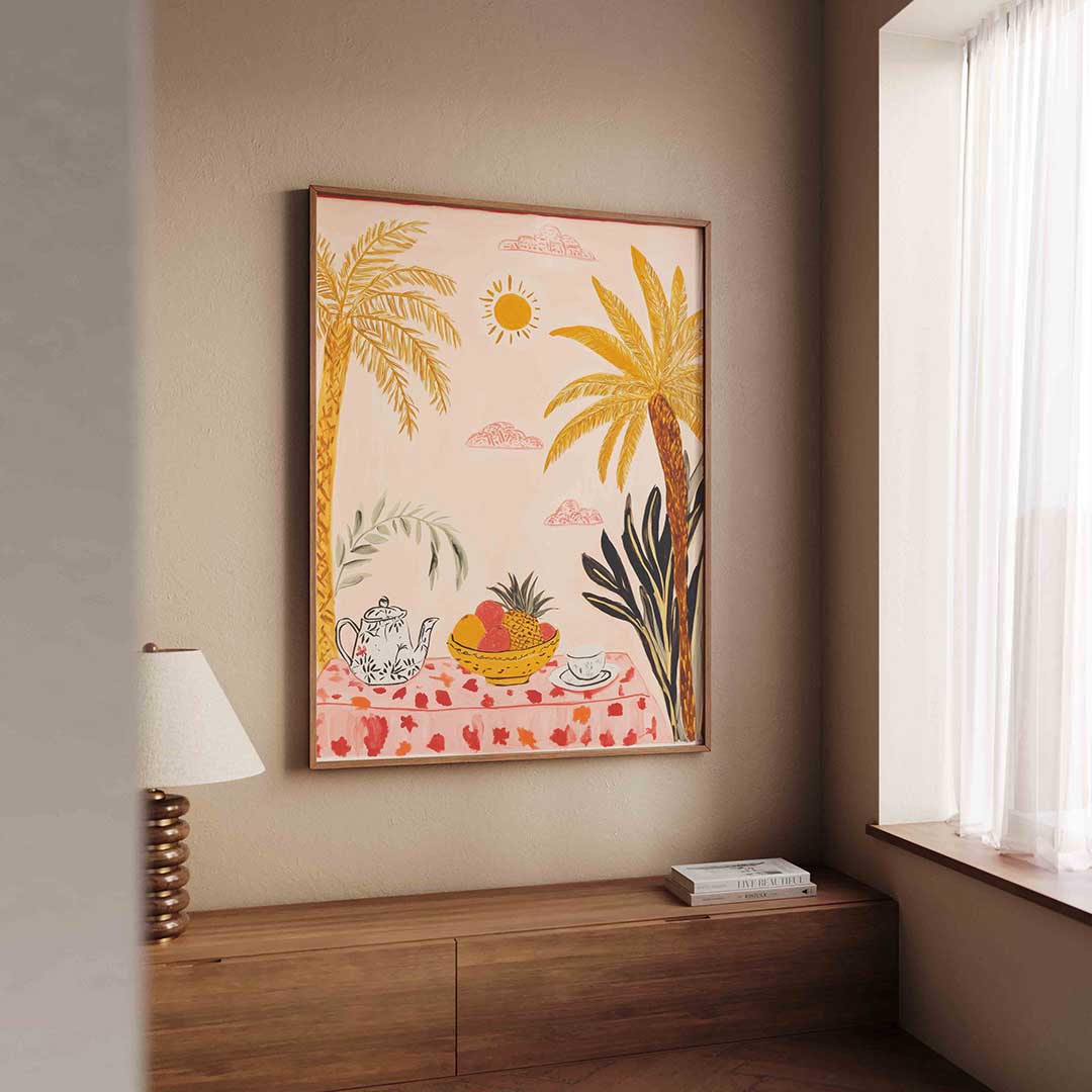 Tropische tafel met fruit – tropische wandkunst als portret poster