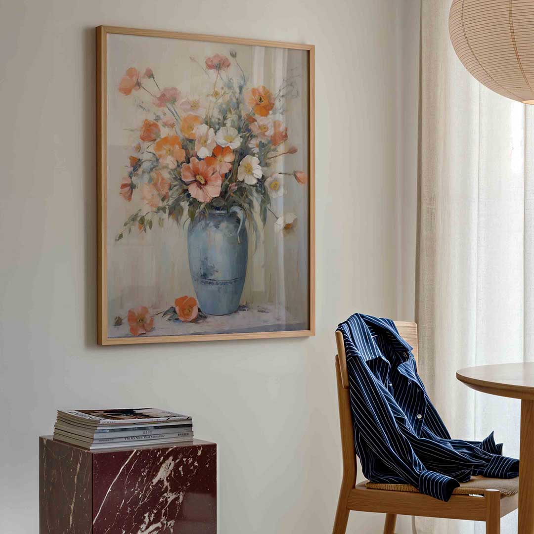Bloemen in blauwe vaas – bloemen poster in staand formaat