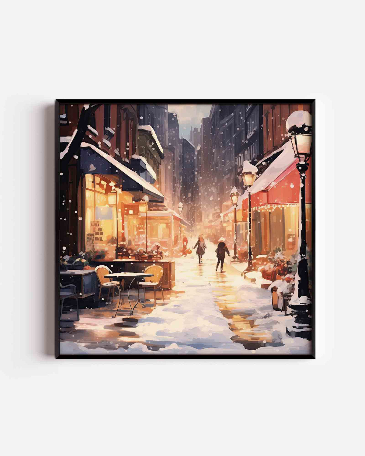 Winterse straat – kerst vierkante poster als wanddecoratie