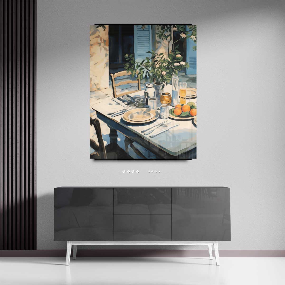 Zonovergoten Ontbijt in de Tuin – canvas kunstwerk als wanddecoratie