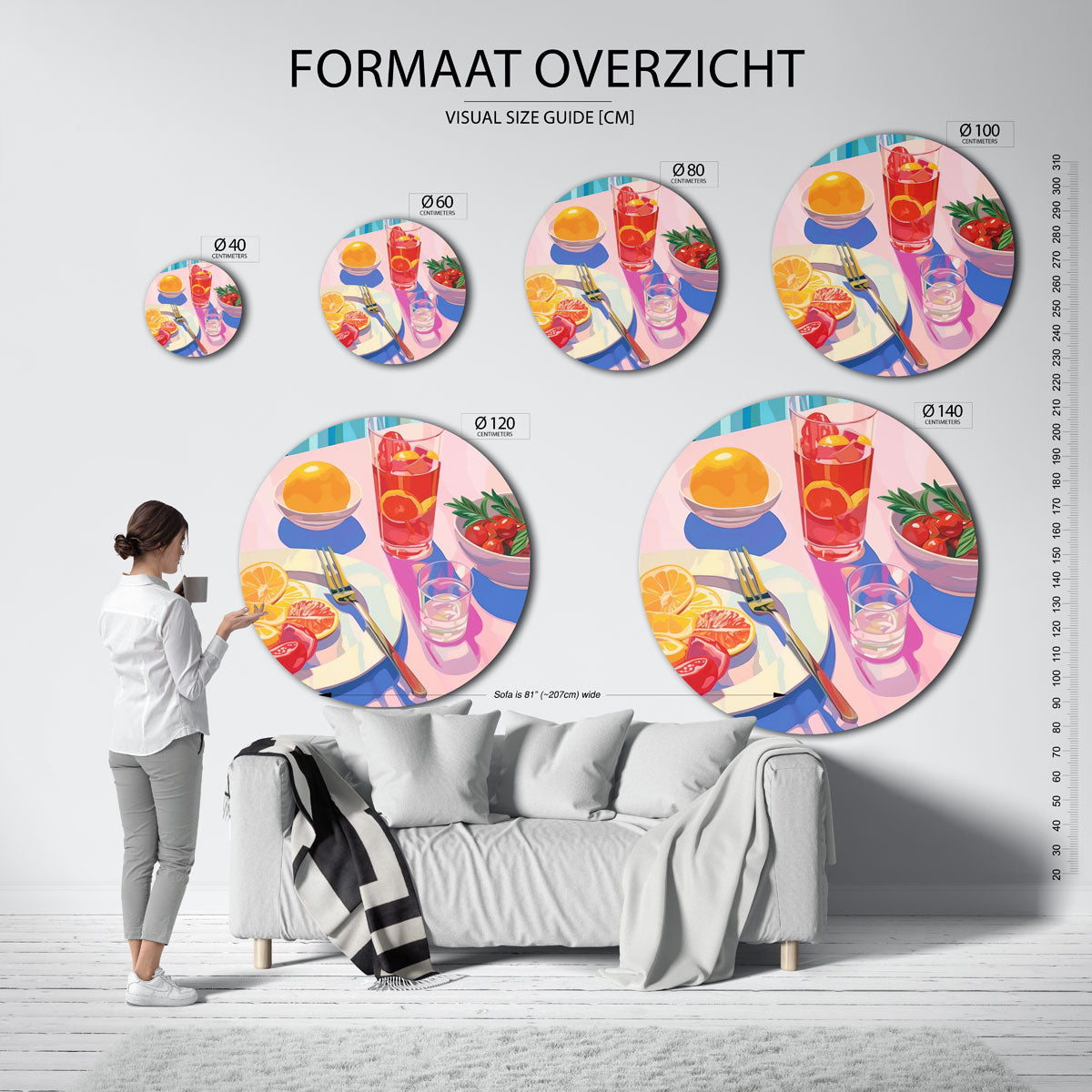 Fruit en drankjes – abstracte wandkunst als muurcirkel van WallArtistic