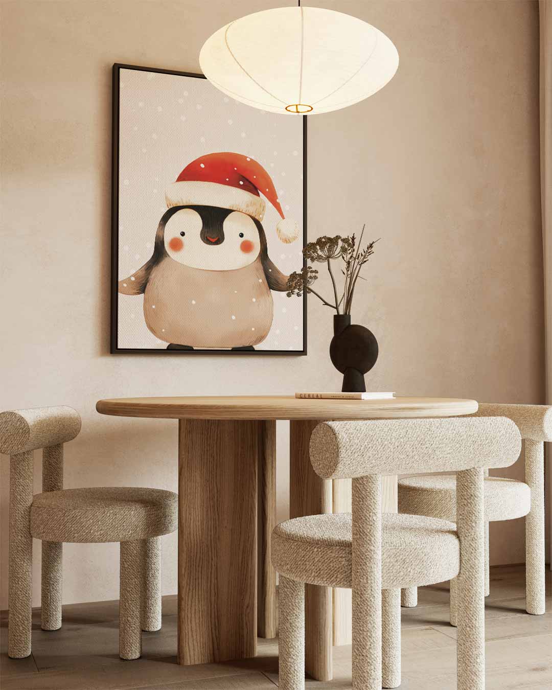 Schattige Kerstpinguïn Illustratie – kunstwerk met zwarte baklijst