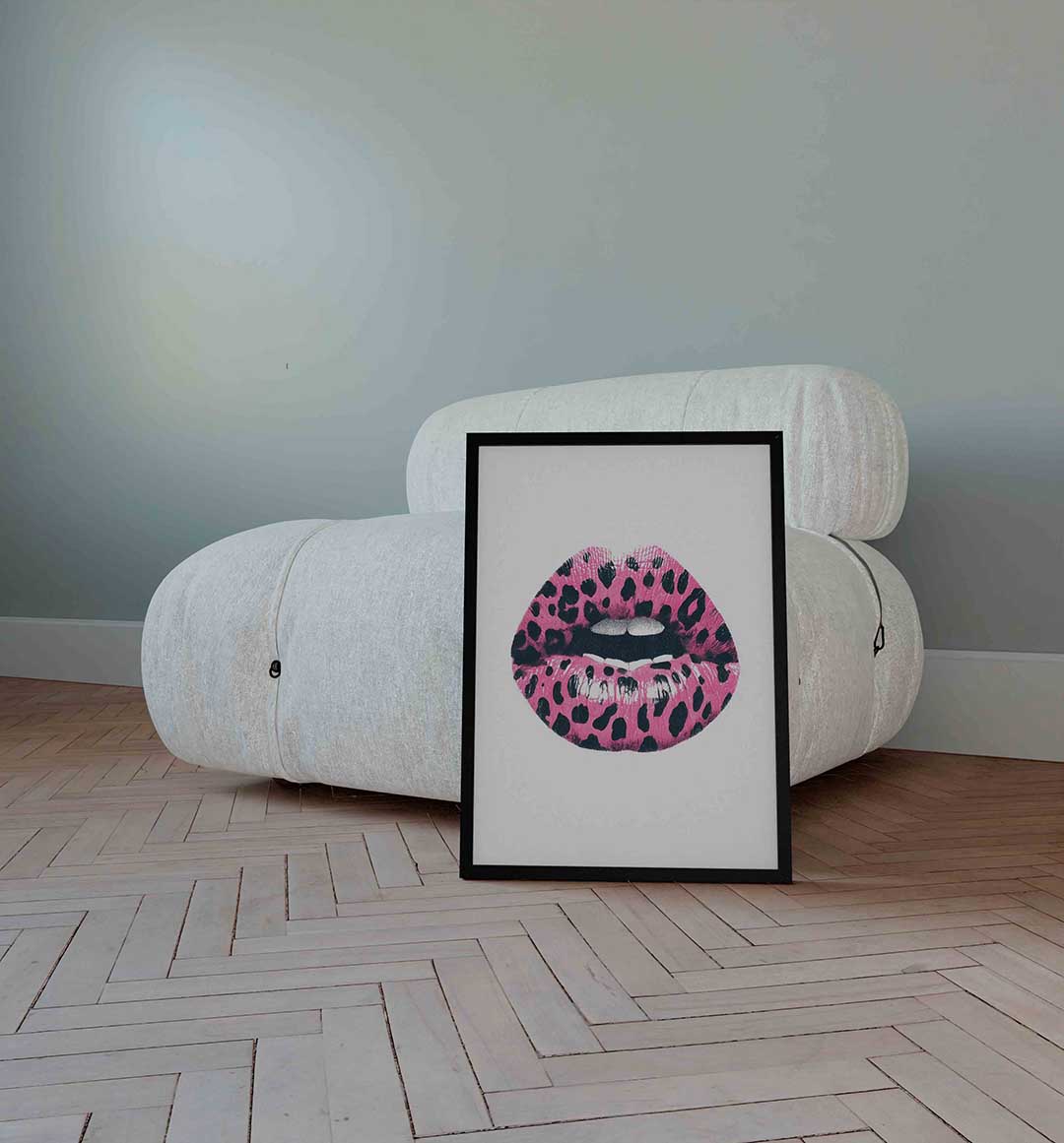 Roze lippen met stippen – Pop Art wandkunst als portret poster