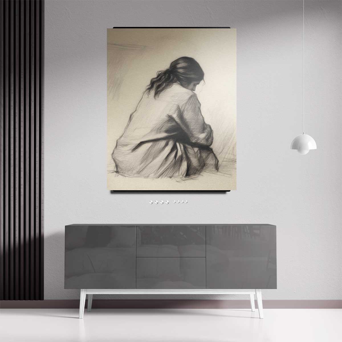 Intiem Moment in Potlood – staande wandkunst voor woonkamer of interieur